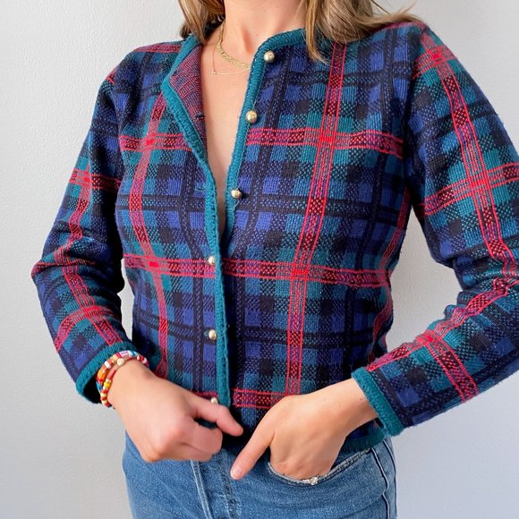 vintage plaid cardigan sweater